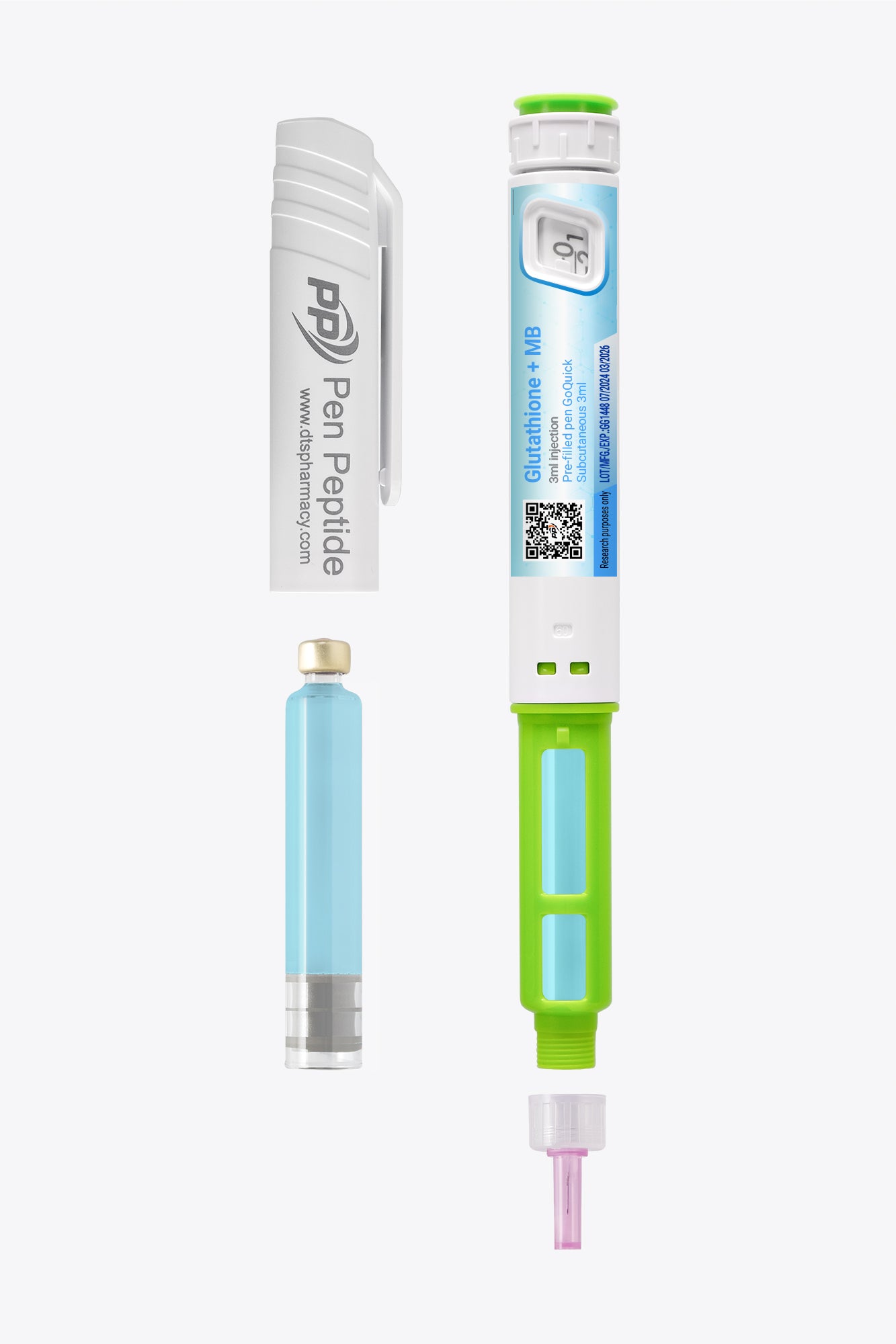 Glutathione + Methylene Blue ve formě injekčního pera pro subkutánní podání